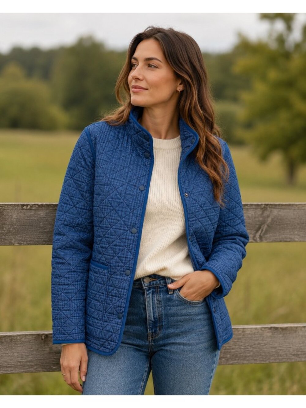 Lands' End Reversible Quilted Barn Jacket Snap Closure Blue Size Petite Large Wo